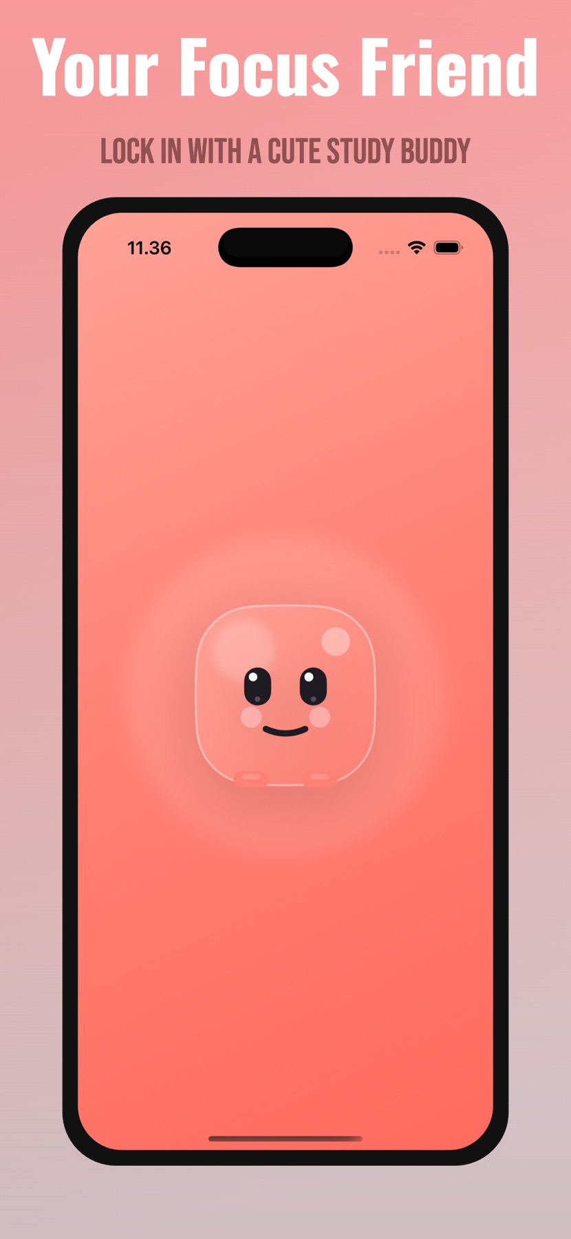 Focus Buddy app screenshot showing a friendly focus timer and daily progress