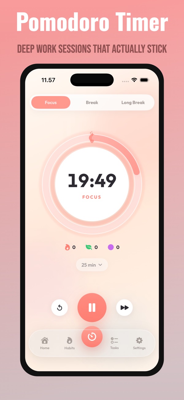 Official Focus Buddy App Store screenshot showing the Pomodoro timer